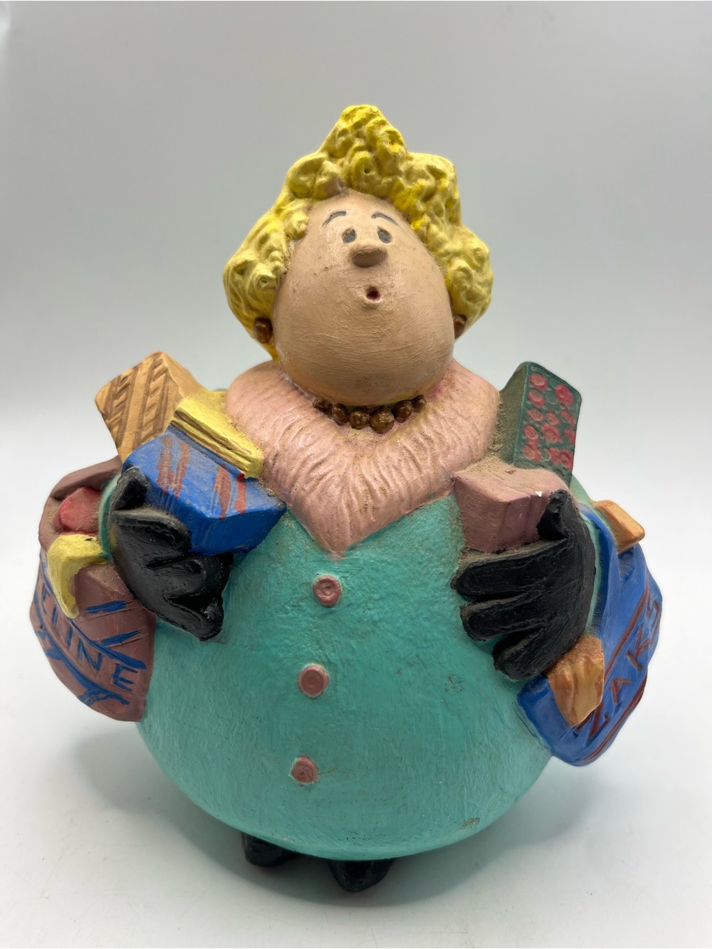 Source Unknown Whimsical Shopper Figurine - Turquoise, Yellow, Black